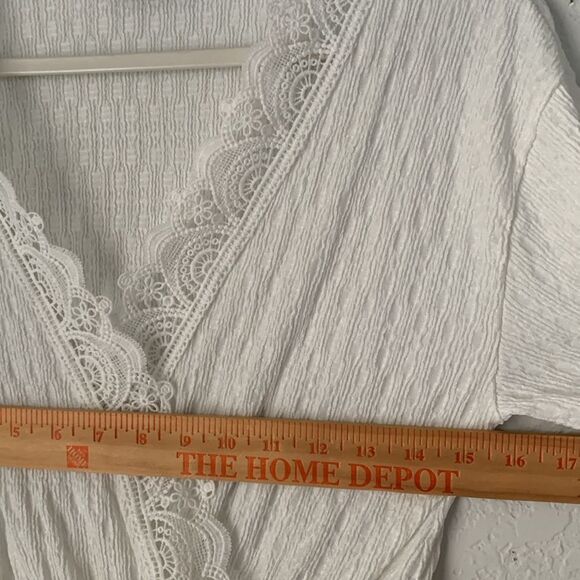 ASOS Design Textured White Crochet Trim Wrap Long Sleeve Mini Dress Size 6 - Picture 7 of 12